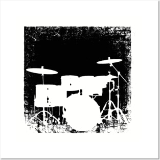 Drumset Silhouette - grunge Posters and Art